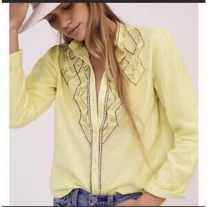 Pilcro Anthropologie Nayeli Beaded Buttondown Size S Coastal Cowgirl Western